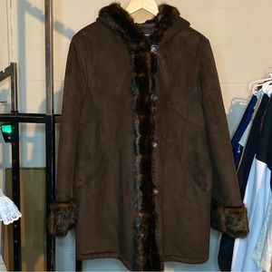 Jones New York Faux Fur Lined Suede Coat